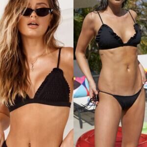 Minkpink Lush Shirred Tassel String Bikini Set In Black Size Large New